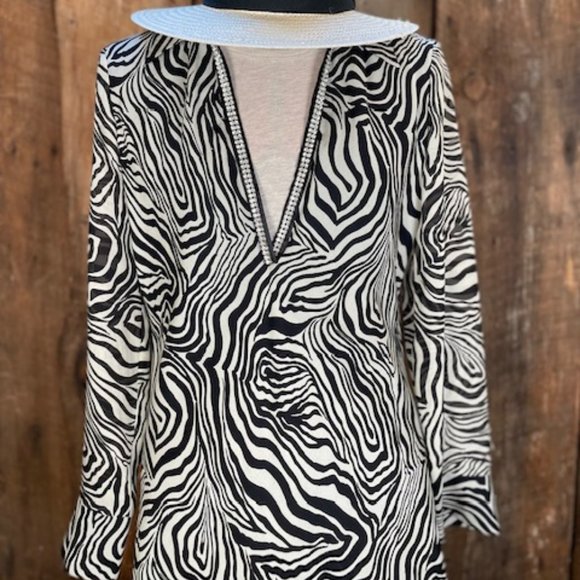 ABS by Allen Schwartz Vintage Zebra Print Shift Dress - Size 6 - Picture 6 of 15